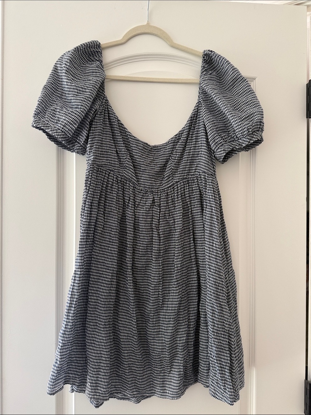 Ciao Lucia Black and White Gingham Puff Sleeve Mini Dress